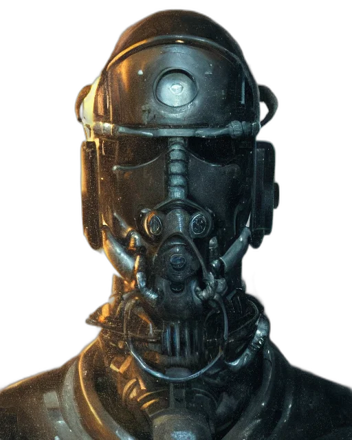 robot, mask, face, staff, concept art, 3d render, cyberpunk, photorealistic transparent PNG cut-out