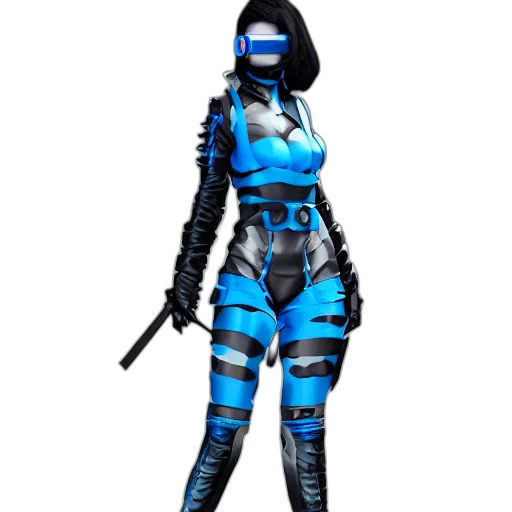 robot, staff, concept art, cyberpunk, 3d render, pixel art, blue, monochrome transparent PNG cut-out
