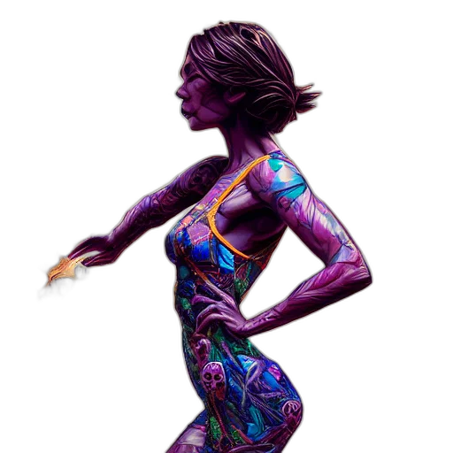 dress, robot, jewelry, concept art, 3d render, pixel art, cyberpunk, neon transparent PNG cut-out