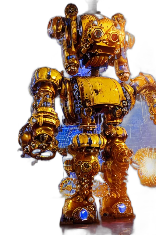robot, weapon, sword, staff, concept art, 3d render, fantasy art, golden transparent PNG cut-out