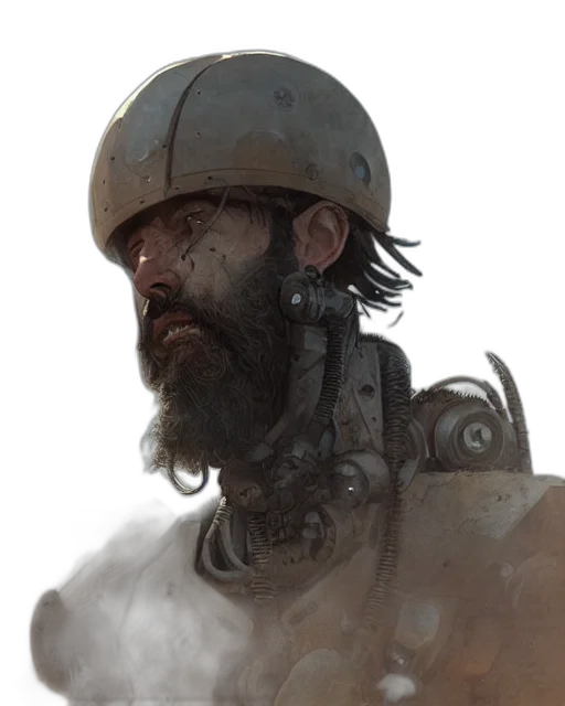 robot, face, mask, weapon, concept art, cyberpunk, fantasy art, photorealistic transparent PNG cut-out