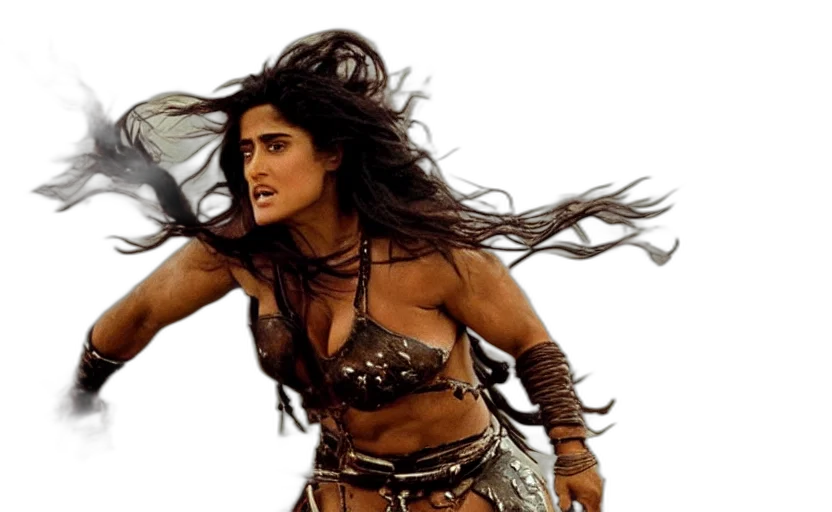 epic, photo, muscular, salma, hayek, beautiful, barbarian, warrior transparent PNG cut-out