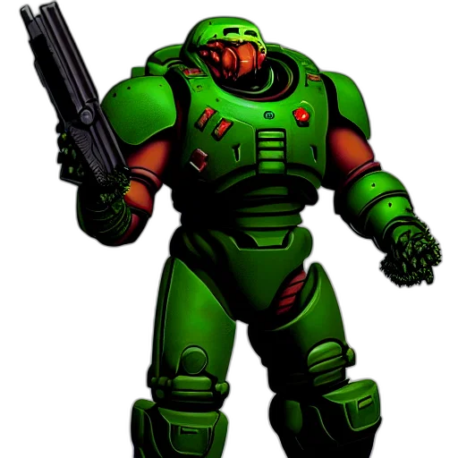robot, weapon, concept art, comic book art, pixel art, 3d render, green, portrait transparent PNG cut-out