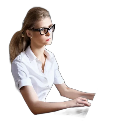staff, 3d render, photorealistic, woman, white, short, sleeved, blouse transparent PNG cut-out