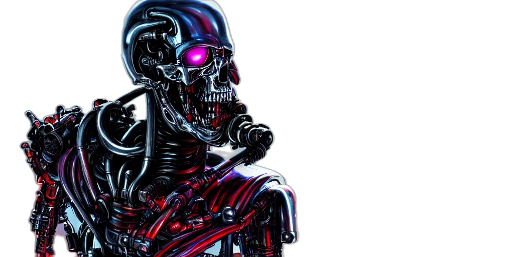 robot, cyberpunk, comic book art, concept art, vaporwave, terminator, chrome, matte transparent PNG cut-out