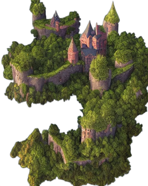 tree, crown, building, dragon, 3d render, concept art, fantasy art, pixel art transparent PNG cut-out