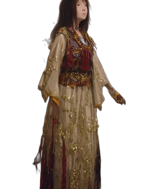 dress, staff, jewelry, concept art, fantasy art, oil painting, photorealistic, studio transparent PNG cut-out