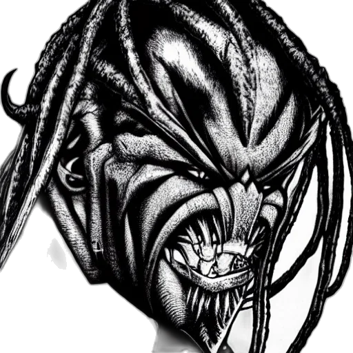 creature, face, mask, hair, comic book art, concept art, photorealistic, cartoon transparent PNG cut-out