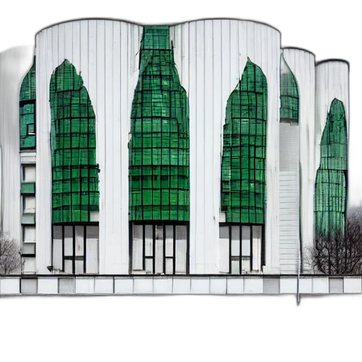 building, 3d render, concept art, photorealistic, green, enormous, white, small transparent PNG cut-out