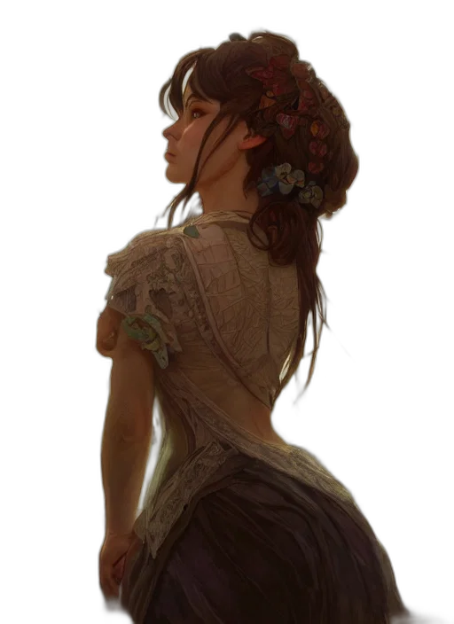 dress, crown, face, hat, fantasy art, concept art, oil painting, photorealistic transparent PNG cut-out