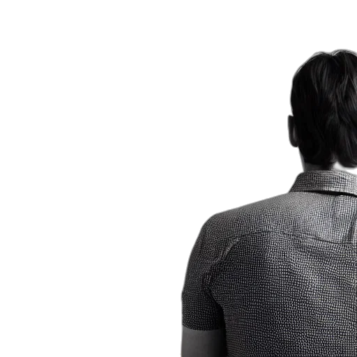 jacket, robot, hair, staff, 3d render, man, watching, monitor transparent PNG cut-out