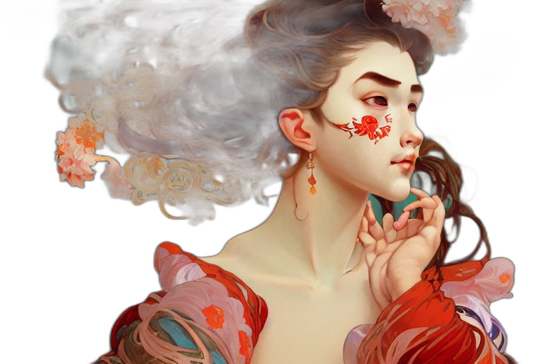 fantasy art, concept art, photorealistic, oil painting, fire, fog, outer space, red transparent PNG cut-out