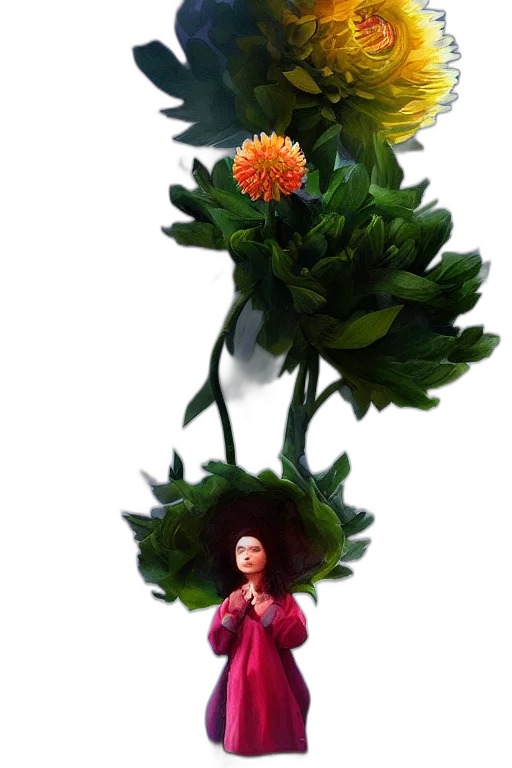 flower, crown, staff, umbrella, photorealistic, 3d render, concept art, fantasy art transparent PNG cut-out