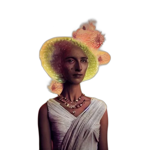 crown, dress, flower, hat, photorealistic, oil painting, fantasy art, concept art transparent PNG cut-out