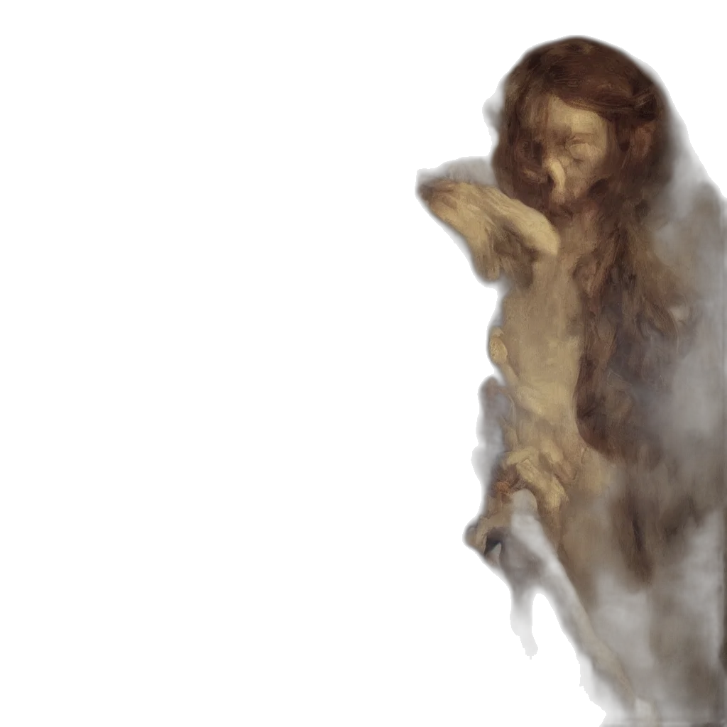 creature, face, hair, concept art, photorealistic, oil painting, fantasy art, fog transparent PNG cut-out
