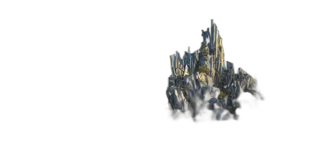 dragon, crown, building, sword, 3d render, concept art, fantasy art, photorealistic transparent PNG cut-out