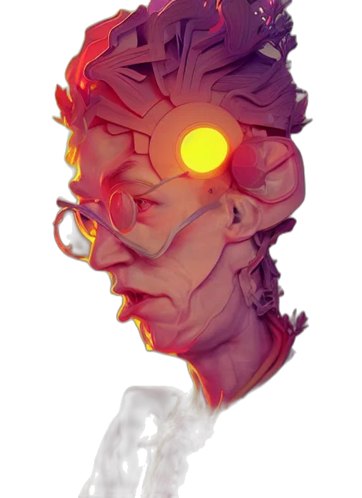 face, mask, staff, crown, cyberpunk, concept art, fantasy art, watercolor transparent PNG cut-out