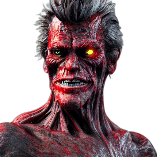 face, creature, 3d render, concept art, comic book art, photorealistic, red, willem transparent PNG cut-out