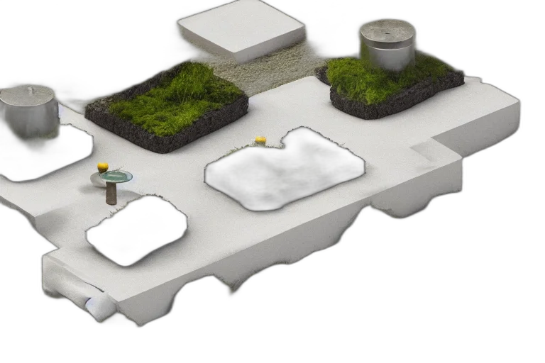 3d render, concept art, fog, island, kitchen, room, made, rectangle transparent PNG cut-out