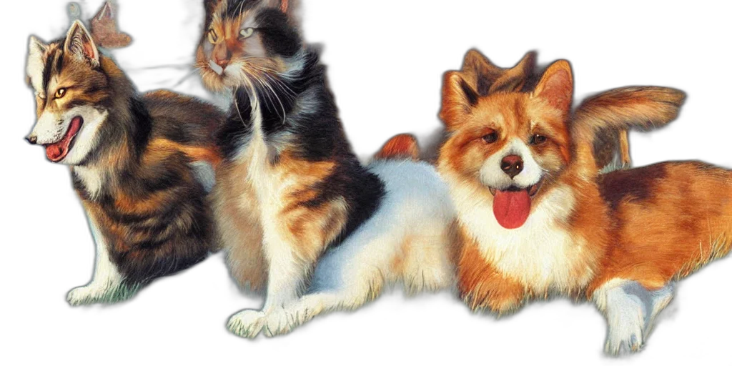 animal, staff, photorealistic, oil painting, watercolor, 3d render, dog, cat transparent PNG cut-out