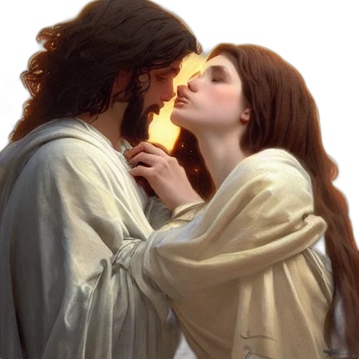 photorealistic, fire, jesus, kissing transparent PNG cut-out