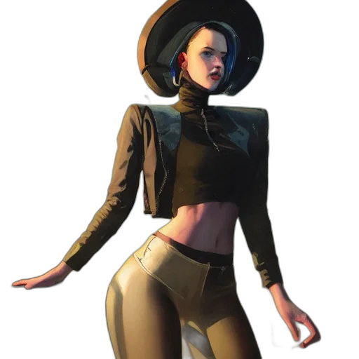 jacket, hat, staff, concept art, comic book art, fantasy art, cyberpunk, earth tones transparent PNG cut-out