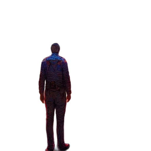 robot, jacket, staff, mask, 3d render, concept art, pixel art, vaporwave transparent PNG cut-out