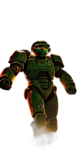robot, weapon, 3d render, concept art, pixel art, green, fight, promotional transparent PNG cut-out
