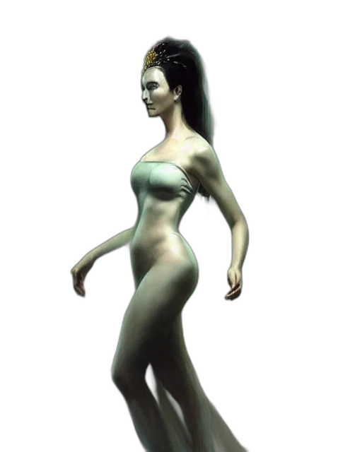 dress, robot, creature, 3d render, concept art, fantasy art, photorealistic, green transparent PNG cut-out