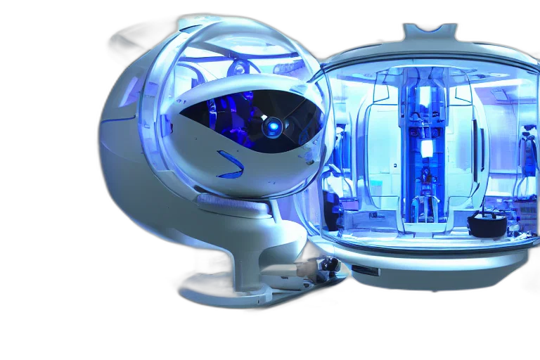 robot, 3d render, concept art, cyberpunk, futuristic, enclosed, medical, pod transparent PNG cut-out