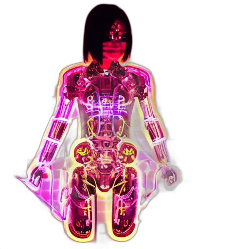 robot, jewelry, 3d render, concept art, cyberpunk, vaporwave, neon lights, beautiful transparent PNG cut-out
