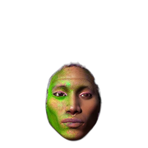face, mask, creature, animal, photorealistic, 3d render, pixel art, green transparent PNG cut-out