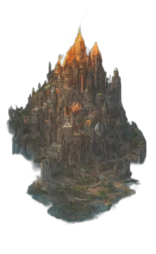 crown, dragon, building, concept art, fantasy art, pixel art, watercolor, fog transparent PNG cut-out
