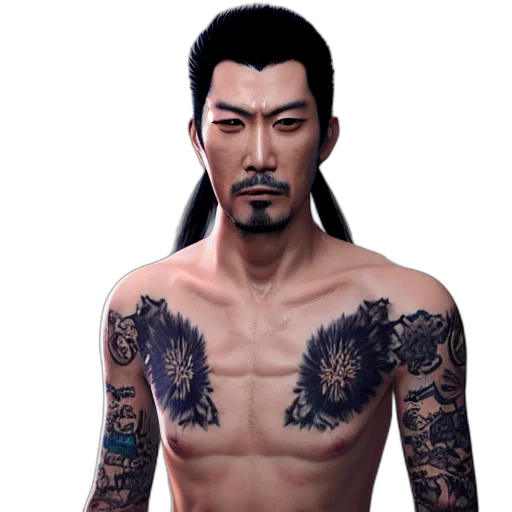 photorealistic, fantasy art, concept art, 3d render, portrait, kiryu, kazuma, yakuza transparent PNG cut-out