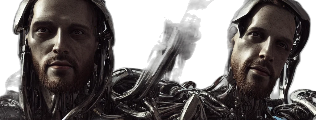 robot, hair, creature, concept art, cyberpunk, comic book art, 3d render, outer space transparent PNG cut-out