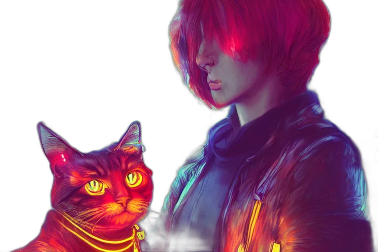 jacket, cyberpunk, fantasy art, concept art, anime, neon lights, fire, outer space transparent PNG cut-out