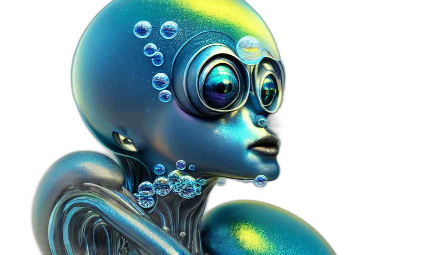 robot, 3d render, concept art, cyberpunk, photorealistic, bubbles, artstation, deviantart transparent PNG cut-out