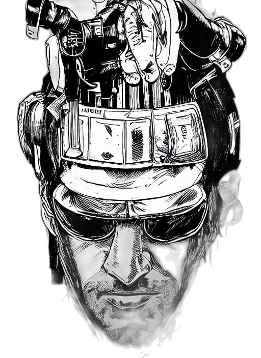 robot, face, mask, comic book art transparent PNG cut-out