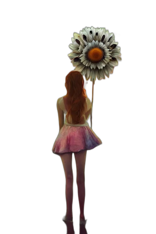 dress, flower, umbrella, staff, 3d render, concept art, fantasy art, photorealistic transparent PNG cut-out