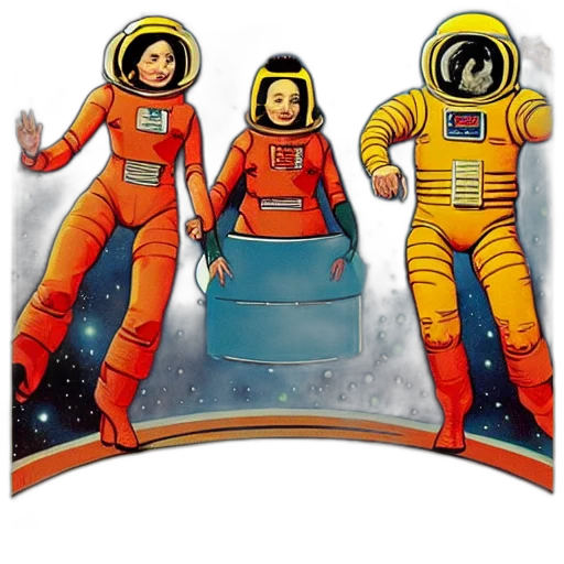 concept art, comic book art, cartoon, pixel art, outer space, painting, man, two transparent PNG cut-out