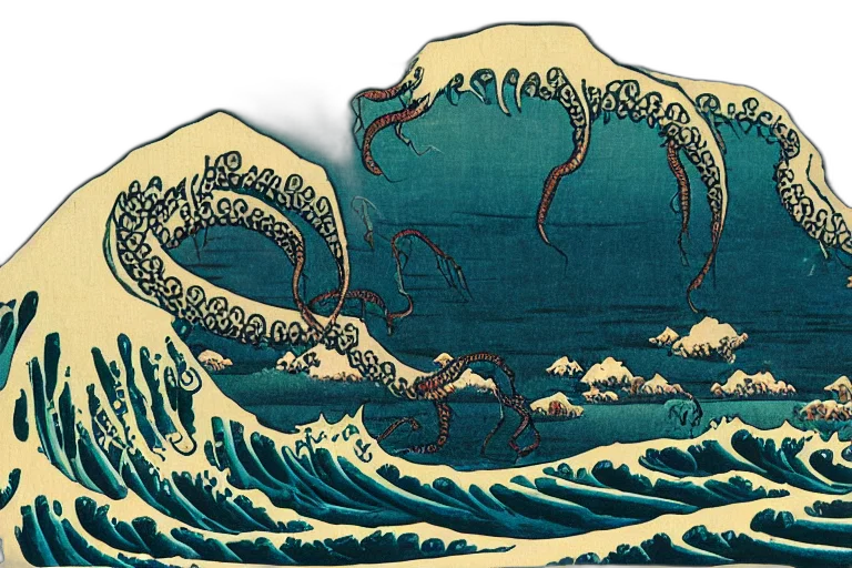 dragon, concept art, underwater, beach, blue, cthulhu, ocean, painting transparent PNG cut-out