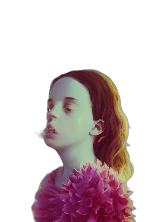 face, mask, flower, crown, photorealistic, vaporwave, concept art, fantasy art transparent PNG cut-out