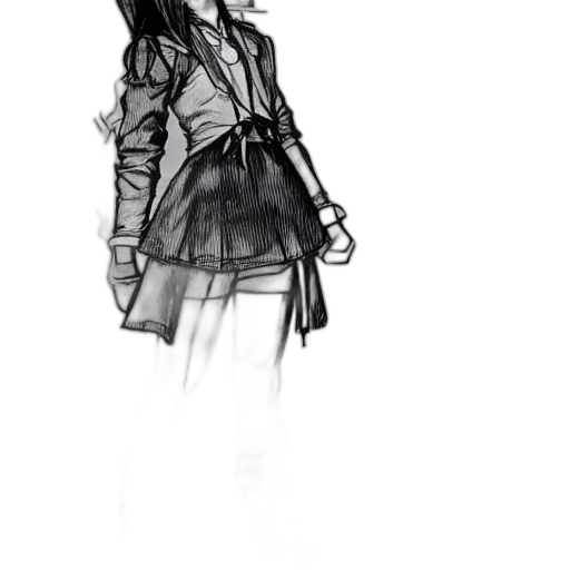 jacket, dress, staff, concept art, pencil sketch, anime, cartoon, monochrome transparent PNG cut-out
