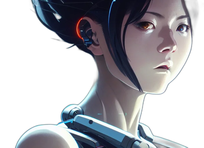 robot, face, cyberpunk, concept art, comic book art, anime, blue, film transparent PNG cut-out