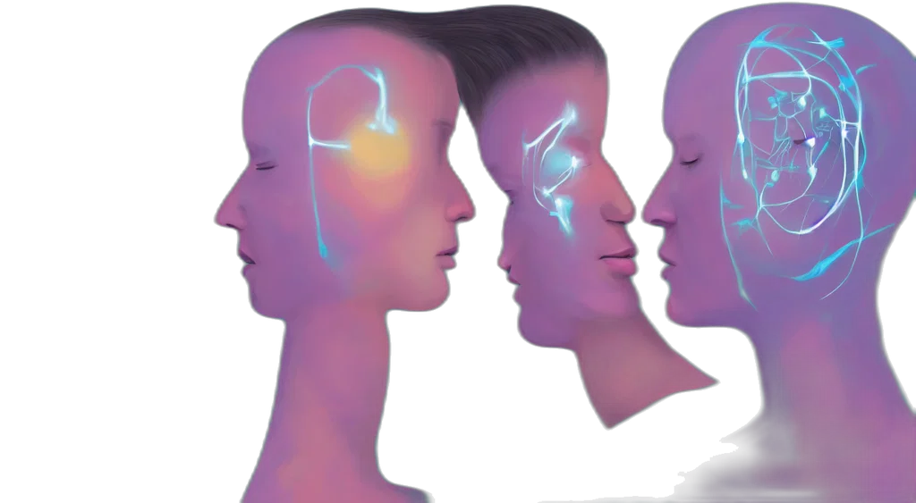 face, concept art, neon lights, digital transparent PNG cut-out