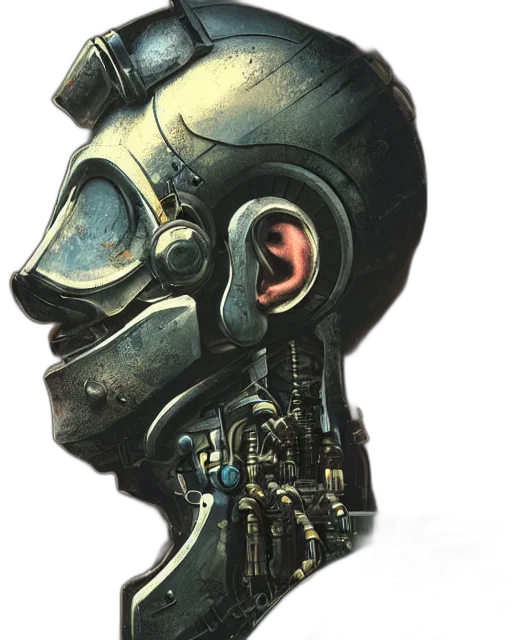mask, robot, face, cyberpunk, concept art, comic book art, 3d render, half transparent PNG cut-out
