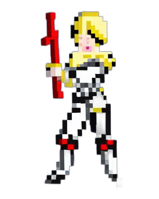 weapon, staff, sword, robot, pixel art, cartoon, concept art, comic book art transparent PNG cut-out