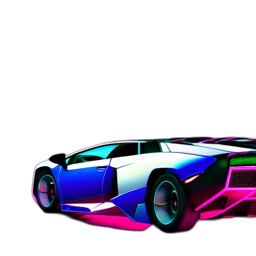 car, weapon, 3d render, vaporwave transparent PNG cut-out
