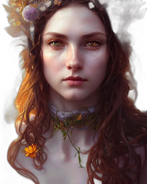 crown, face, jewelry, flower, fantasy art, photorealistic, concept art, oil painting transparent PNG cut-out