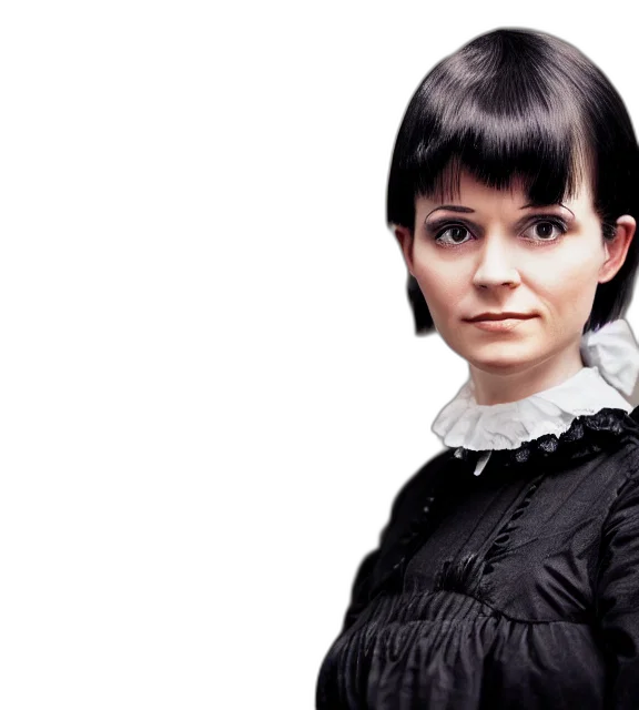 dress, face, photorealistic, photo, close, victorian, maid, black transparent PNG cut-out